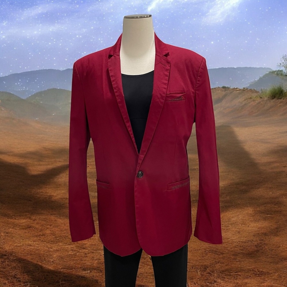 Doublju Red Cotton Blazer Mens L Academia Statement Jacket Mod Retro Vintage Y2K